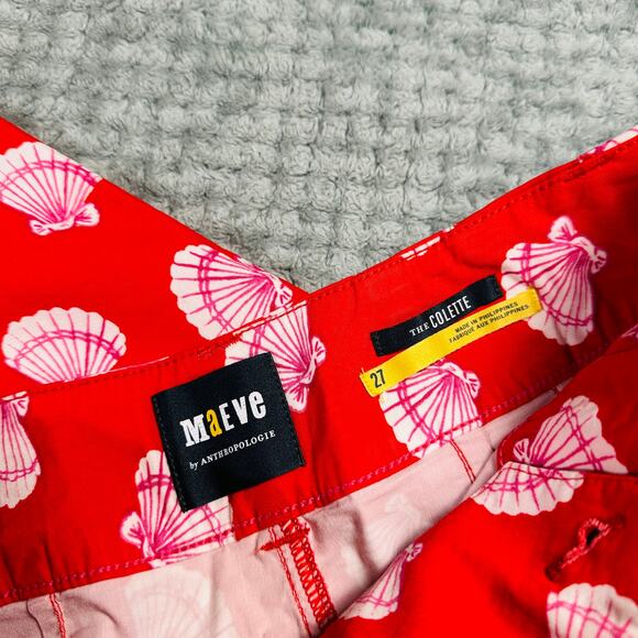 Anthropologie MAEVE The Colette Red/Pink Shell Print Wide Leg Crop HighRise Pant - Picture 4 of 6